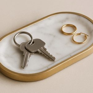 11 Marble and Brass Small Catchall Tray for Keys and Jewelry