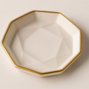 13 Ceramic Geometric Trinket Dish with Gold Accent Rim