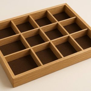 17 Felt Lined Wooden Jewelry Tray with Multiple Compartments
