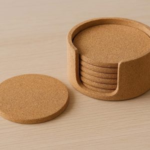 23 Round Cork Coasters with Holder for Desk and Dining Table