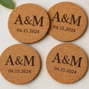 25 Personalized Cork Coasters Custom Initials Wedding Gift Idea