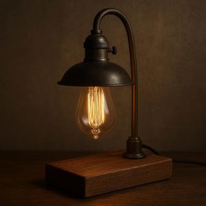 3 Vintage Edison Bulb Desk Lamp with Wooden Base and Metal Shade